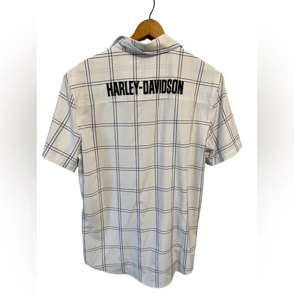 Harley Davidson Men's Block Letter Windowpane Shirt Size Medium - Picture 2 of 3